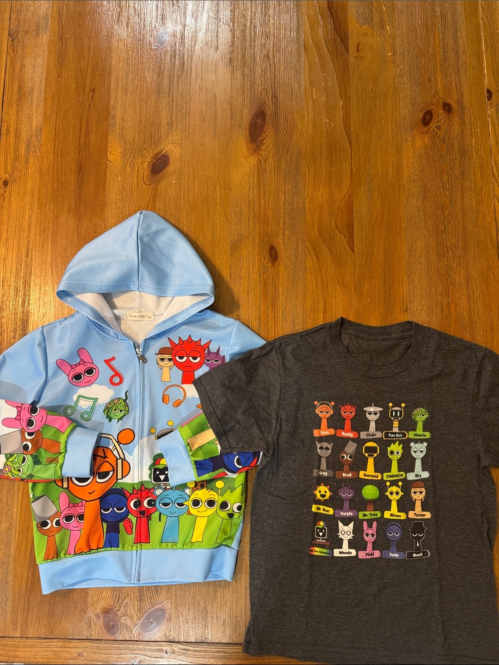 Sprunki Kids Light Blue Character Zip Hoodie & Graphic Tee Size Small Unisex